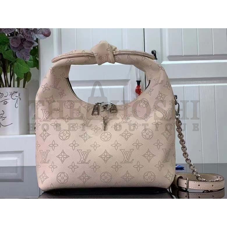 L0vis Vvtt0n LV Women Why Knot PM Handbag Cream Beige Perforated Mahina Calf Leather Master Quality