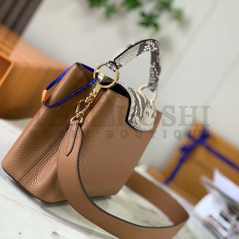 L0vis Vvtt0n LV Women Capucines BB Handbag Brown Taurillon Python Skin Leather Master Quality