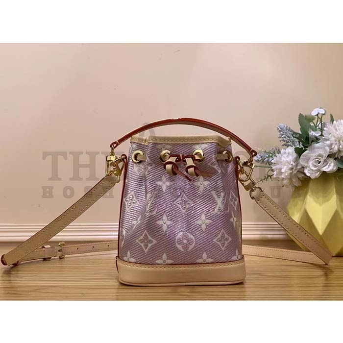 L0vis Vvtt0n LV Women Nano Noé Bucket Bag Pink Monogram Coated Canvas Cowhide Leather Master Quality