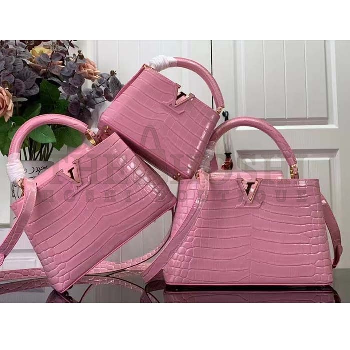 L0vis Vvtt0n LV Women Capucines BB Handbag Pink Crocodilien Brillant Savoir Faire Master Quality