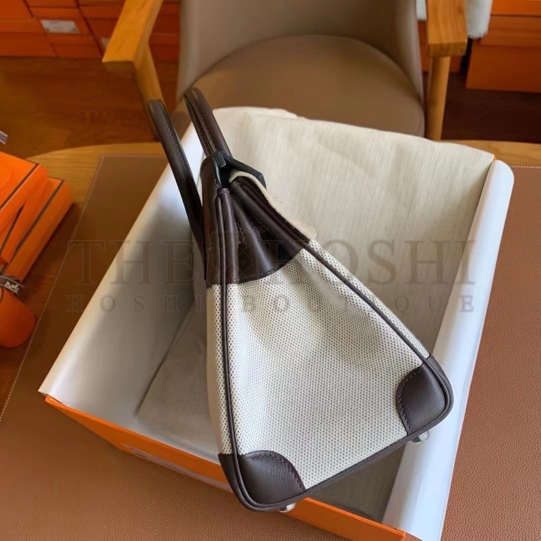 H**me5 Birkin 25 Handmade Bag In Toile &amp; Chocolat Swift Leather Master Quality