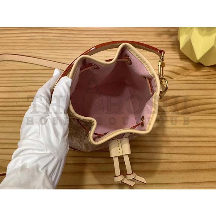 L0vis Vvtt0n LV Women Nano Noé Bucket Bag Pink Monogram Coated Canvas Cowhide Leather Master Quality