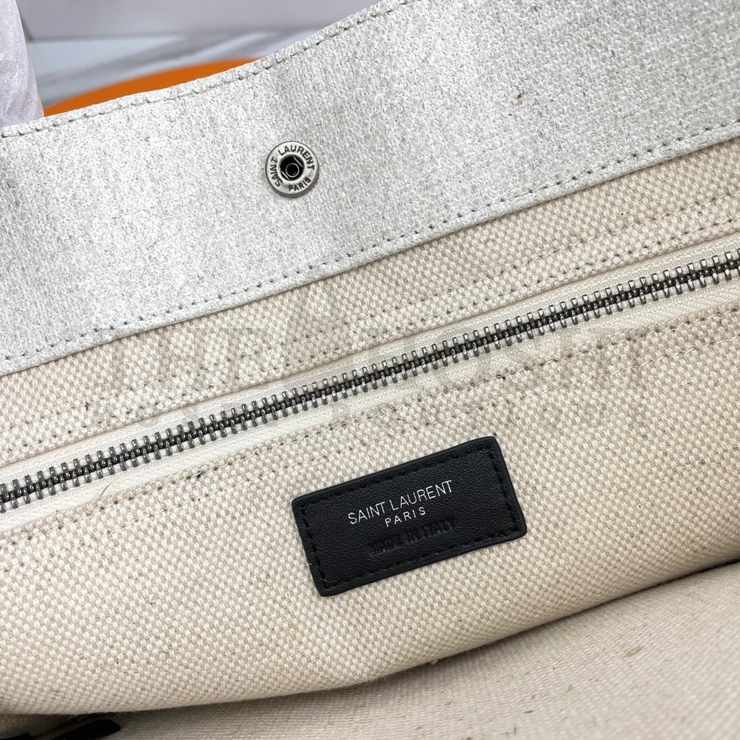 Sa1nt Lau*nt Rive Gauche Small Tote Bag in White Linen and Leather Master Quality