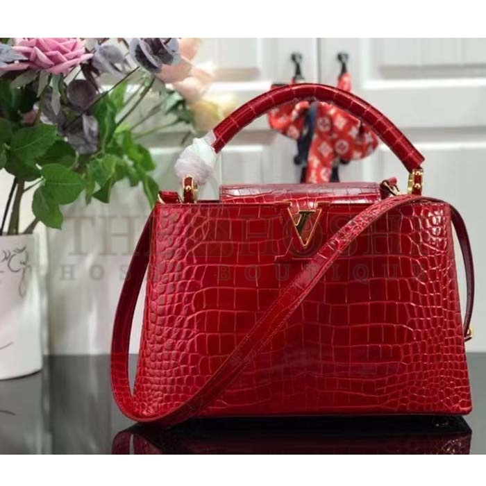 L0vis Vvtt0n LV Women Capucines MM Handbag Red Crocodilien Brillant Savoir Faire Master Quality