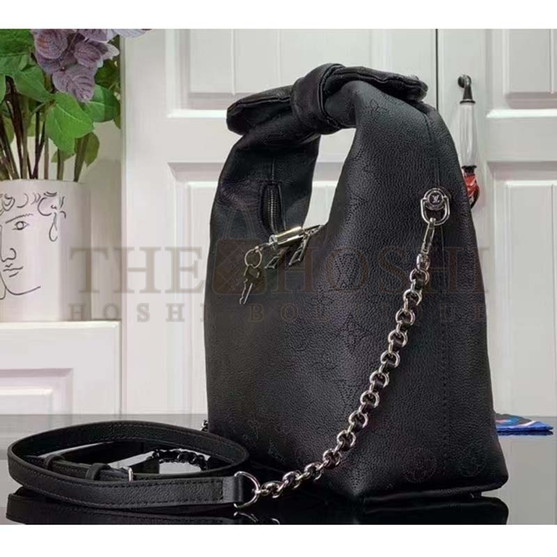 L0vis Vvtt0n LV Women Why Knot PM Handbag Black Perforated Mahina Calf Leather Master Quality