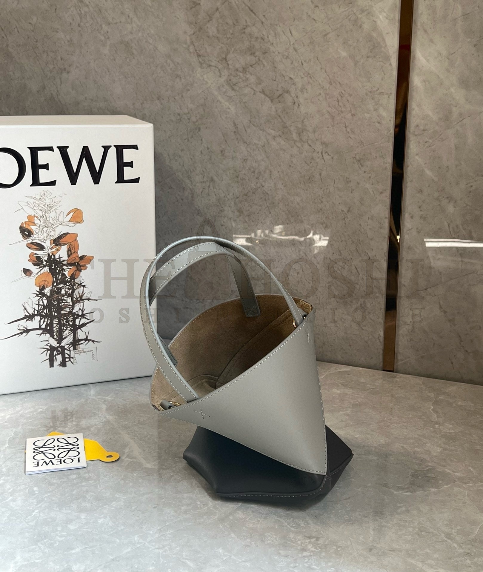 L0ew* Mini Puzzle Fold Tote Bag in Grey/Dark Grey Calfskin Master Quality