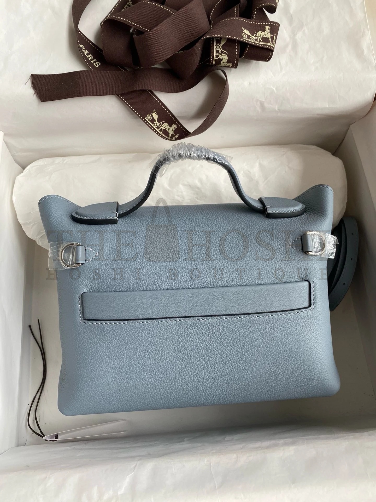 H**me5 24/24 Mini 21 Handmade Bag in Blue Lin Evercolor Leather Master Quality