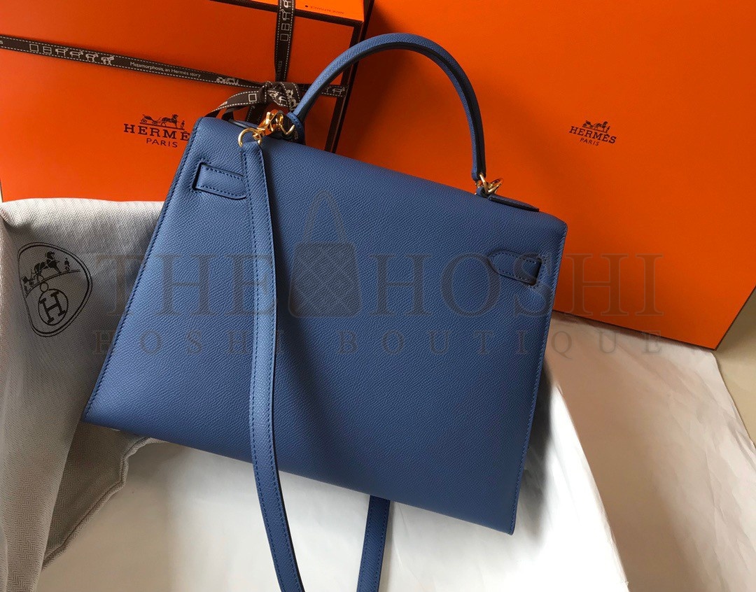 H**me5 Kelly 32cm Sellier Bag in Blue Agate Epsom Calfskin GHW Master Quality