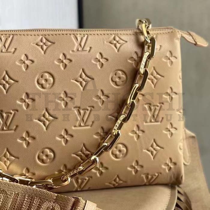 L0vis Vvtt0n LV Women Coussin PM Handbag Camel Monogram Embossed Puffy Lambskin Calfskin Leather Master Quality