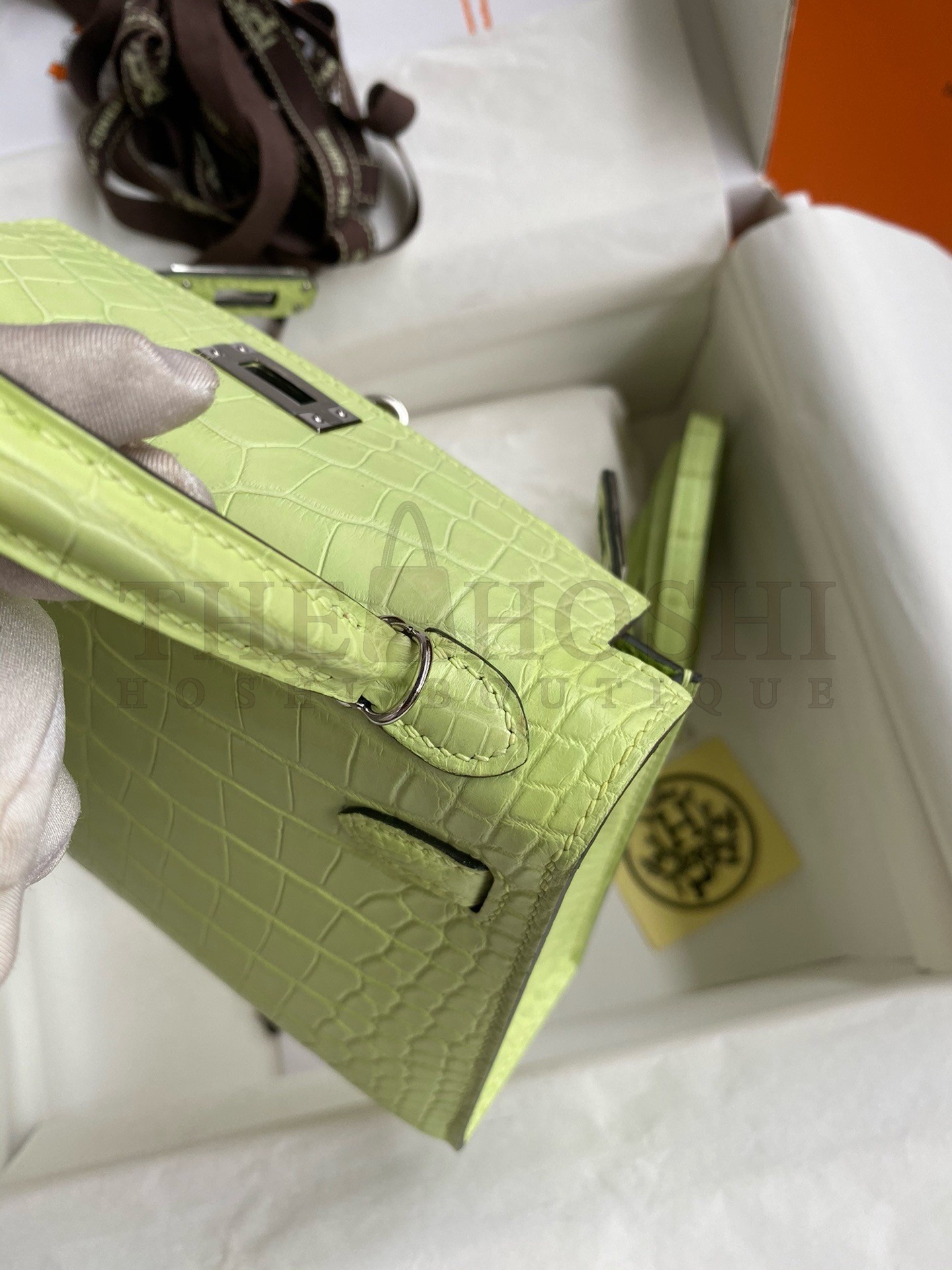 H**me5 Kelly Mini II Sellier Handmade Bag In Jaune Bourgeon Matte Alligator Leather Master Quality