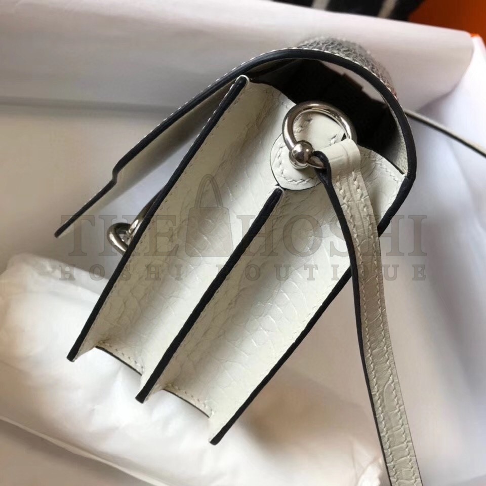 H**me5 Roulis Mini Bag In White Crocodile With Natural Lizard Master Quality