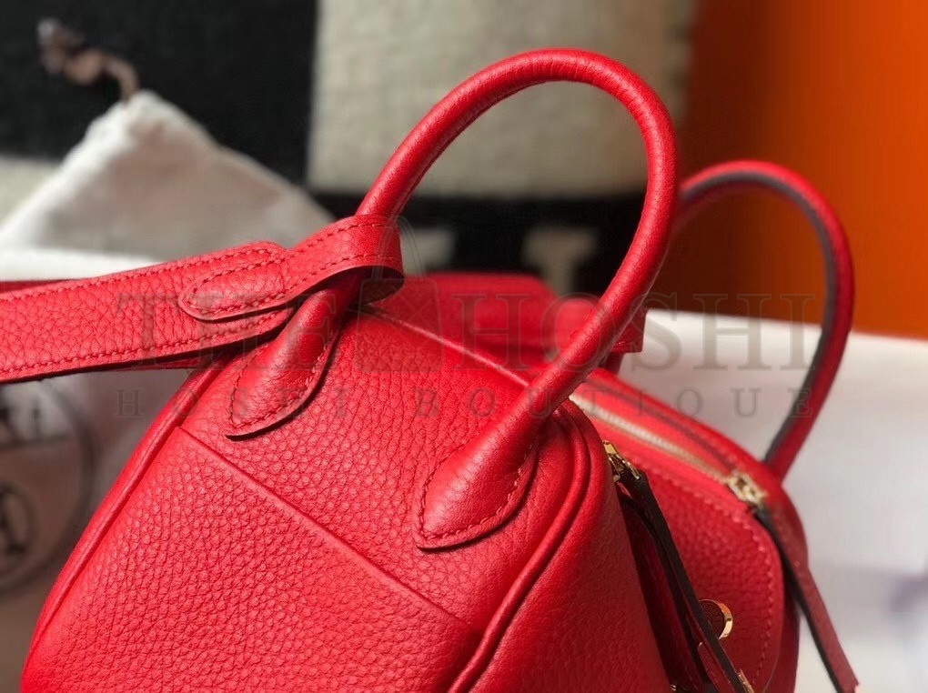 H**me5 Mini Lindy Bag In Red Clemence Leather Master Quality