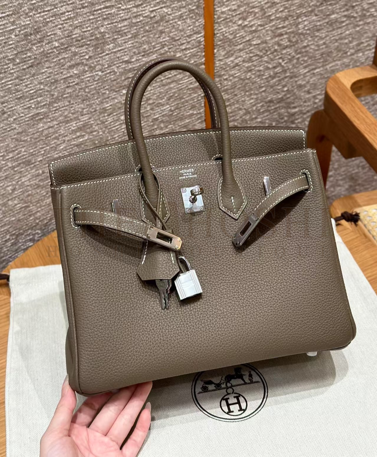H**me5 Taupe Birkin 25cm togo Handmade Bag Master Quality
