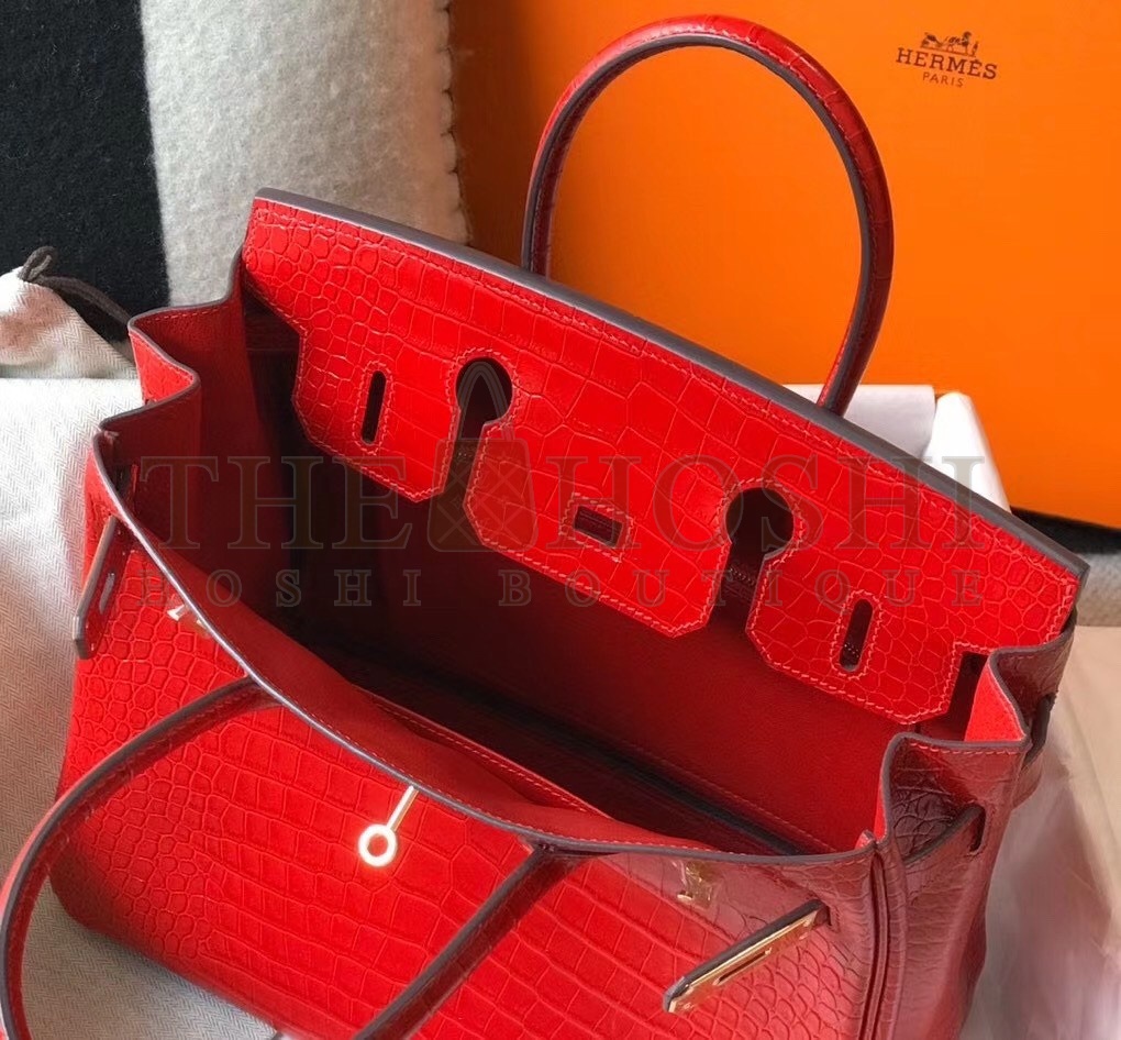 H**me5 Birkin 30cm Bag In Red Embossed Crocodile Leather Master Quality