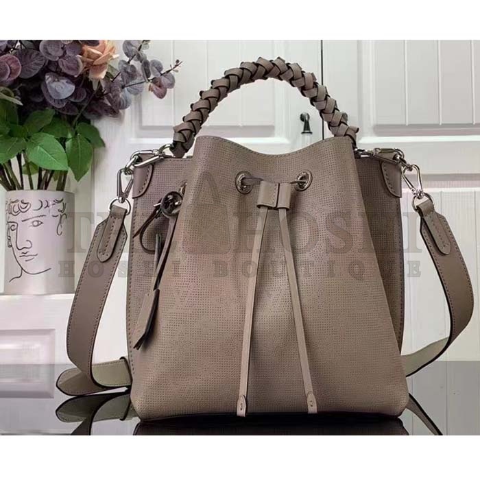 L0vis Vvtt0n LV Women Muria Bucket Bag Gray Mahina Perforated Calfskin Leather Master Quality