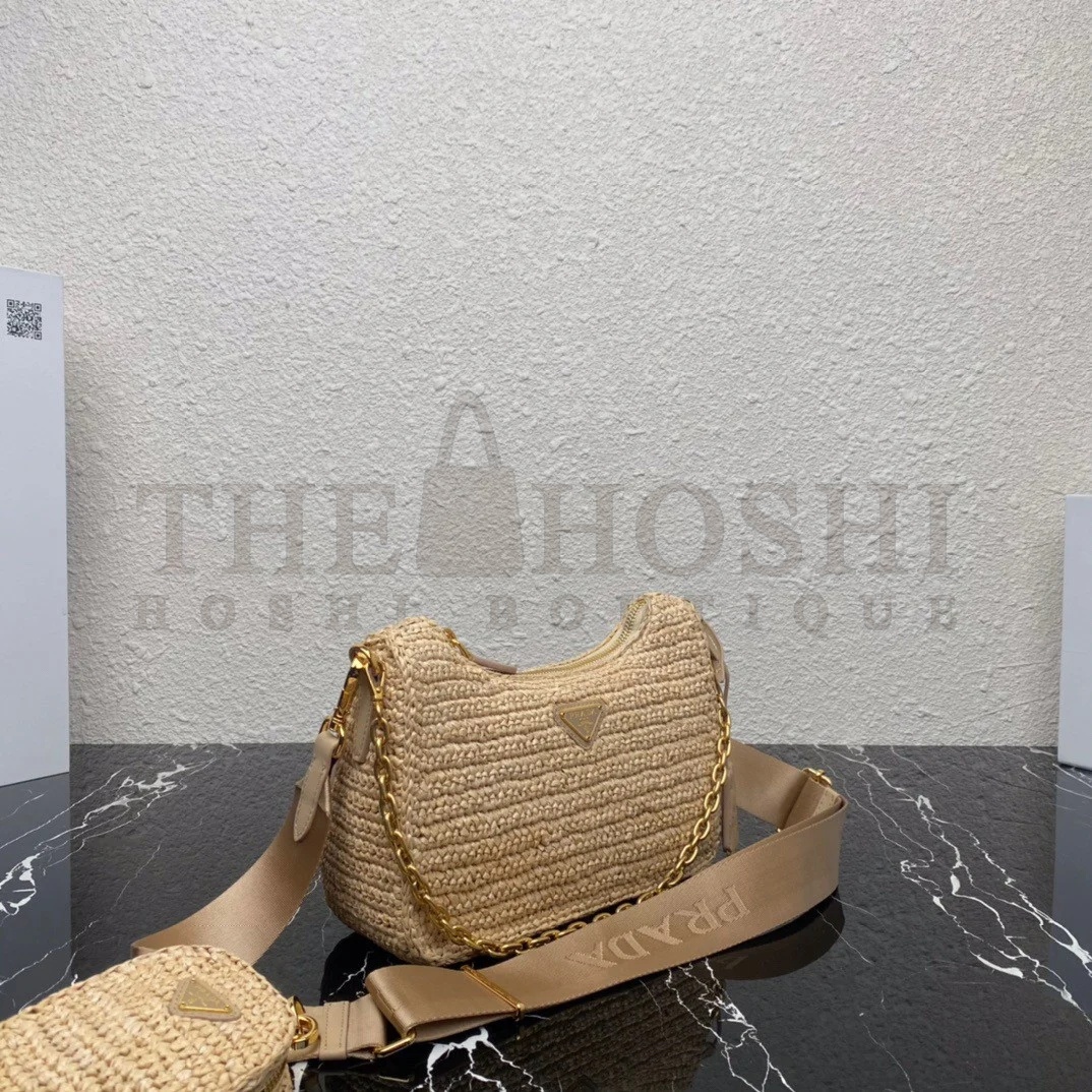 Pra*a Re-Edition 2005 Shoulder Bag In Beige Raffia Master Quality