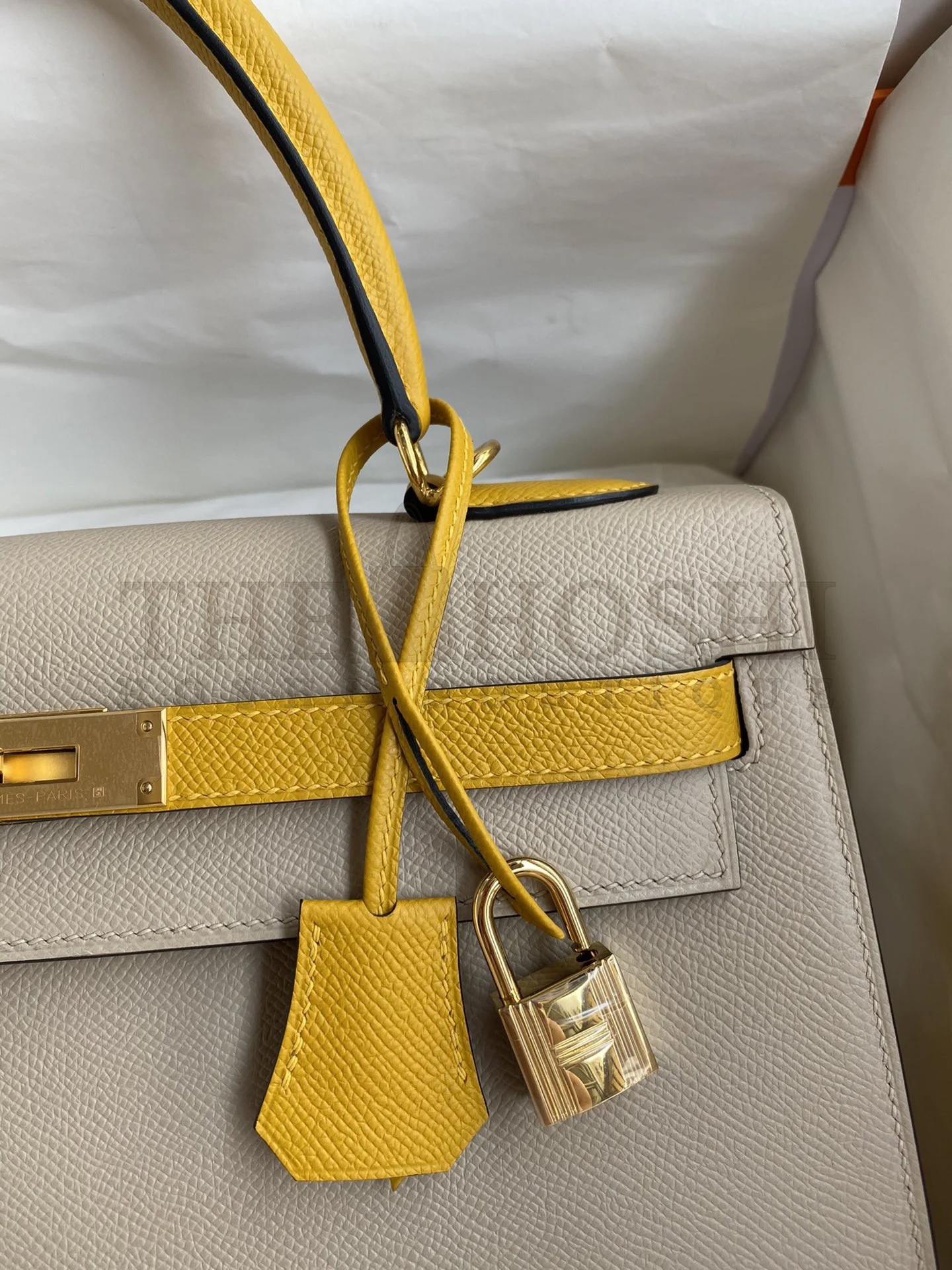 H**me5 Kelly Sellier 32 Bicolor Bag in Trench and Yellow Epsom Calfskin Master Quality