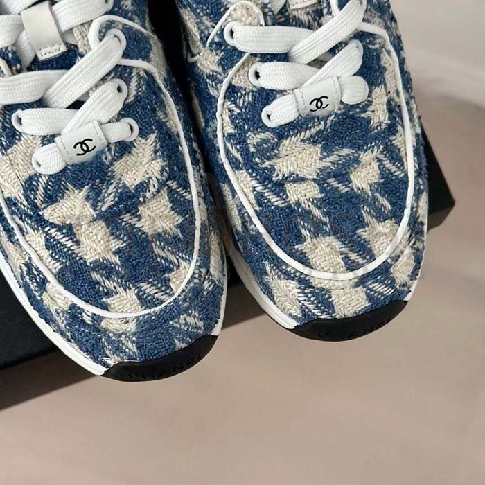 Ch**el Women CC Sneakers Fabric Light Blue White 1 CM Heel Master Quality