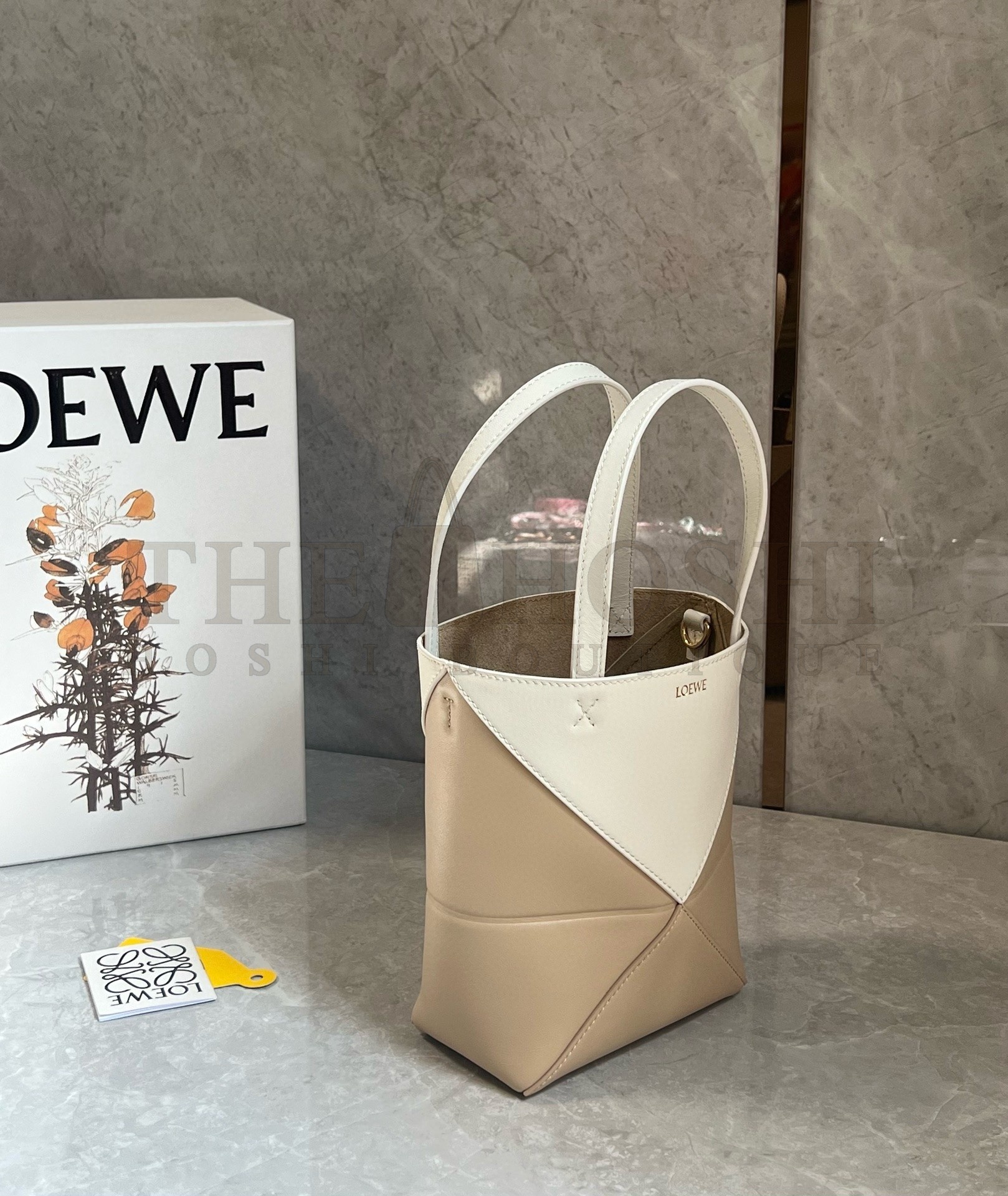 L0ew* Mini Puzzle Fold Tote Bag in White/Beige Calfskin Master Quality