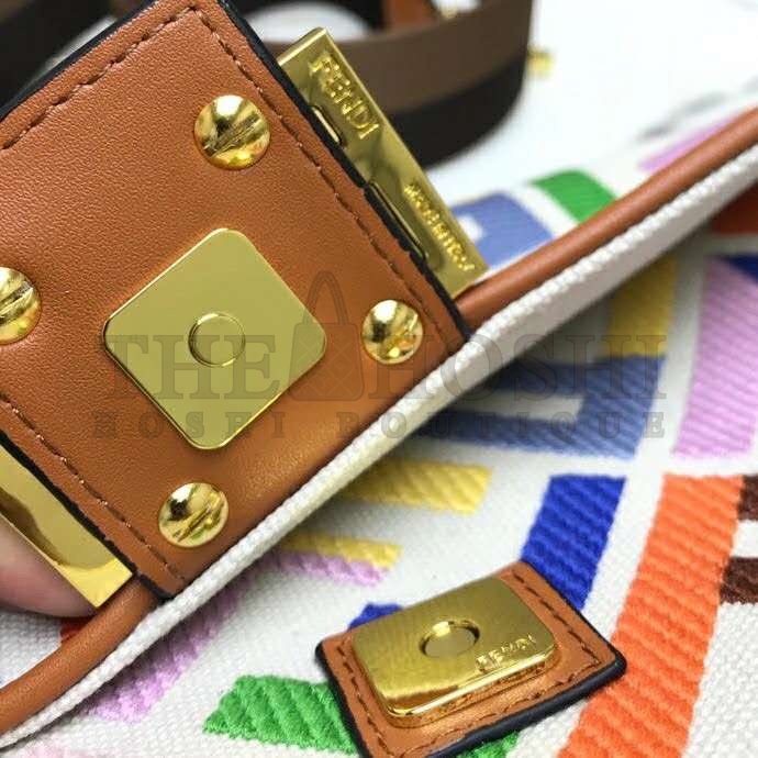 F**di Women Iconic Baguette Medium Size FF Beige Canvas Bag Master Quality