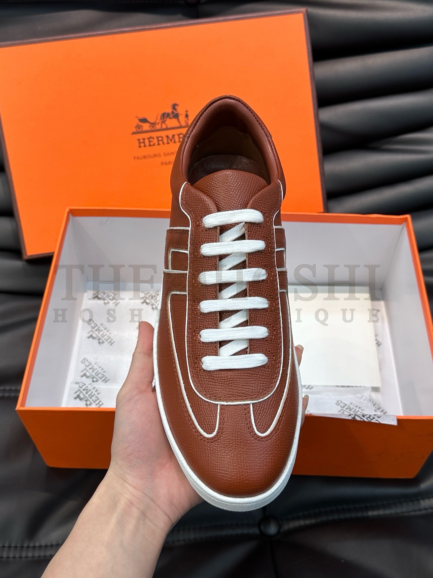 H**me5 Boomerang Sneakers In Brown Epsom Calfskin Master Quality