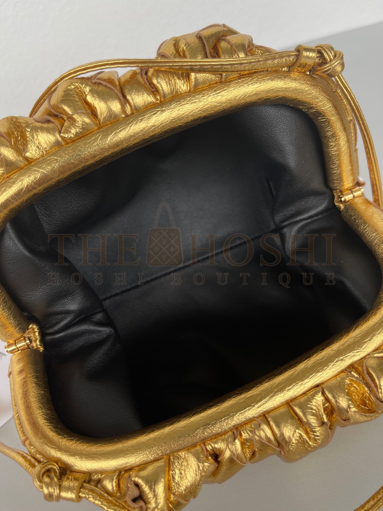 B0tt*ga Ven*ta Mini Pouch with Strap in Gold Metallic Lambskin Master Quality