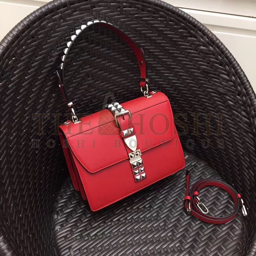 Pra*a Elektra Shoulder Bag In Red Calfskin Master Quality