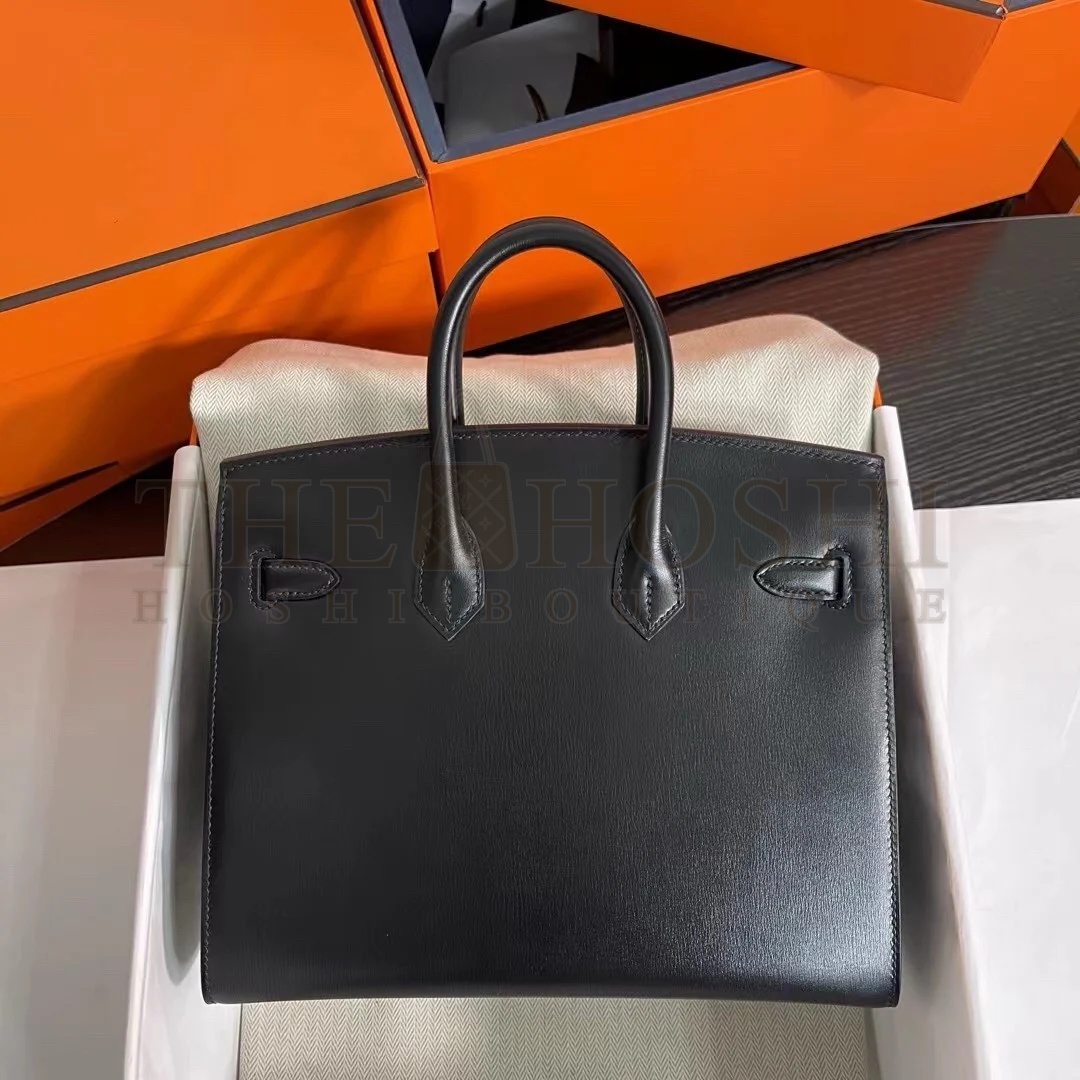 H**me5 Birkin 25 Sellier Handmade Bag In Black Box Calfskin Master Quality