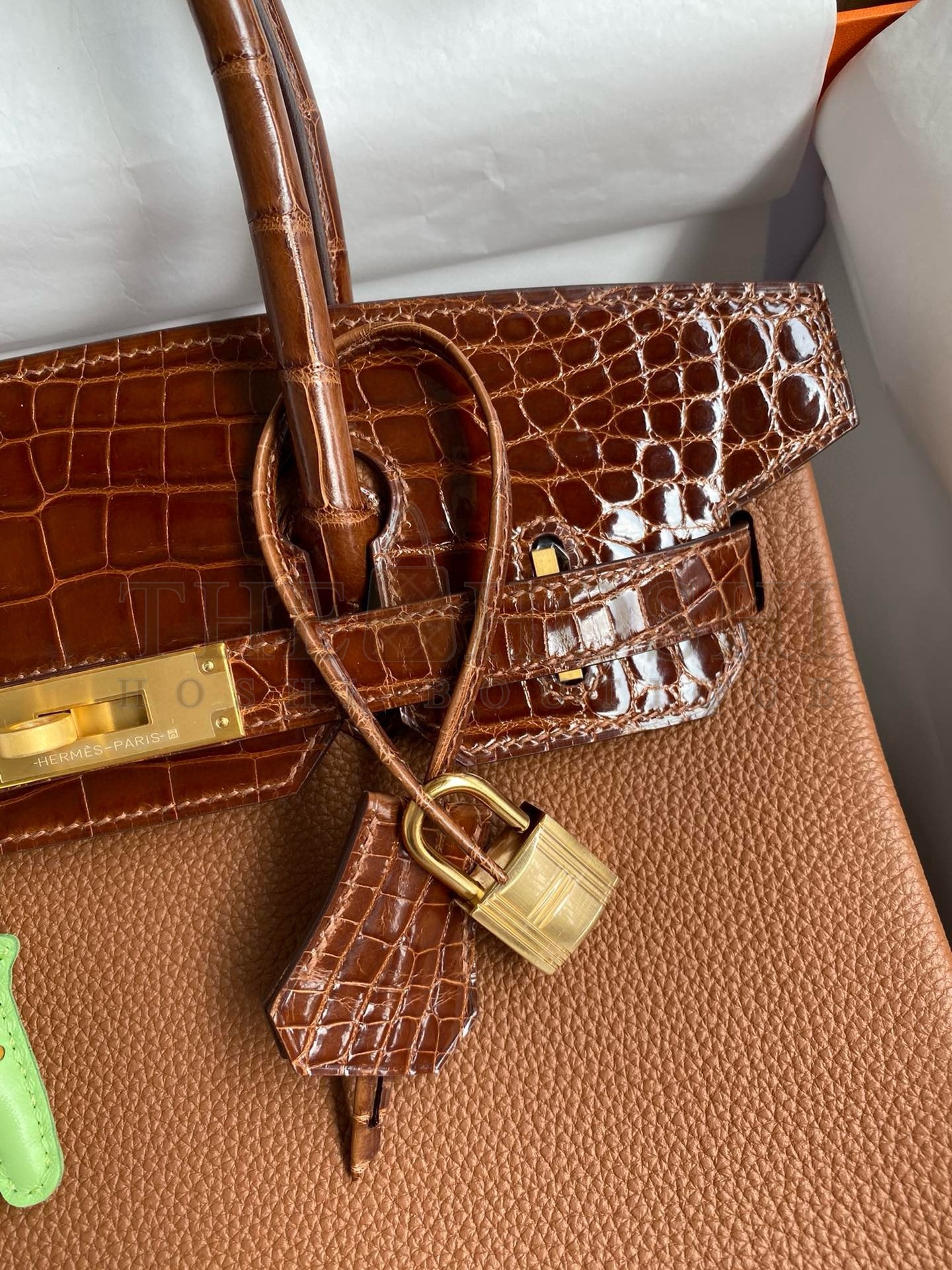 H**me5 Touch Birkin 30 Bag In Gold Clemence and Shiny Niloticus Crocodile Skin Master Quality
