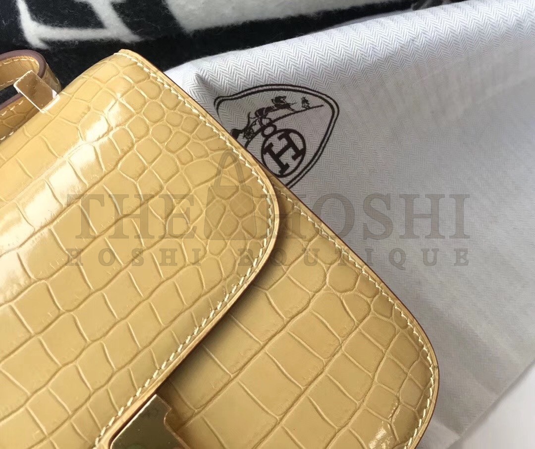 H**me5 Constance 18cm Bag In Jaune Poussin Embossed Crocodile Master Quality