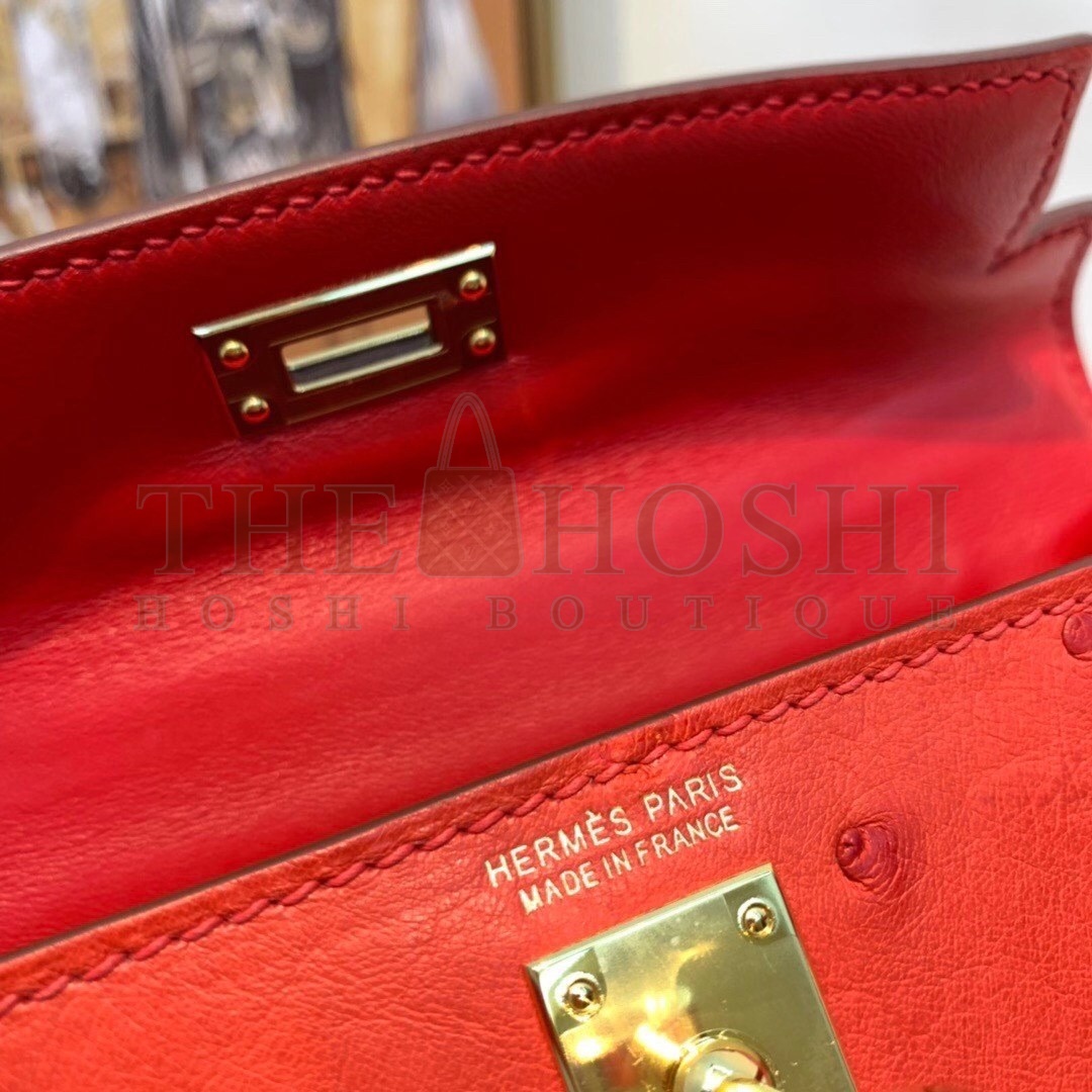 H**me5 Red Ostrich Kelly Mini II Handmade Bag Master Quality