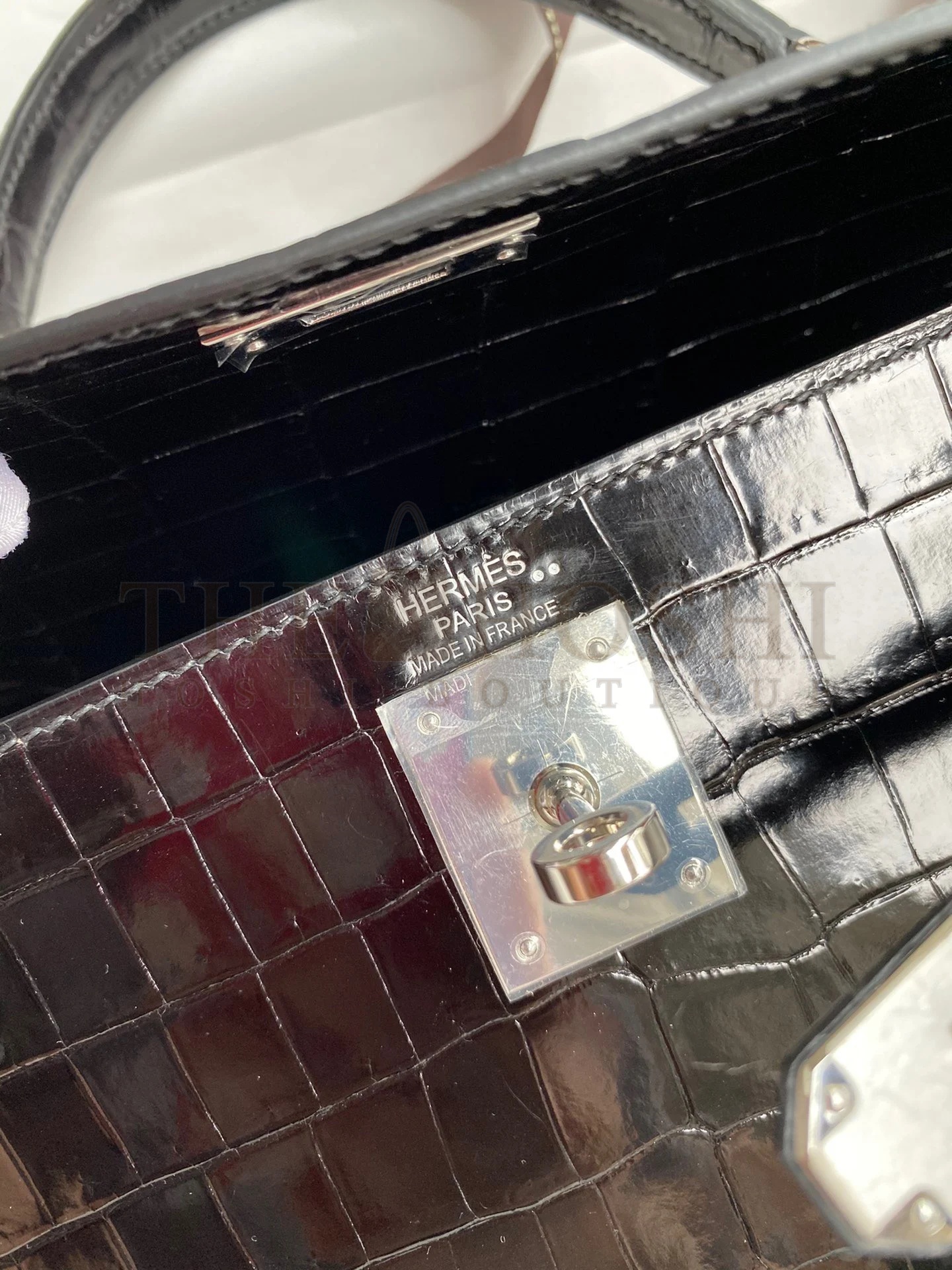 H**me5 Kelly Sellier 28 Handmade Bag In Black Crocodile Niloticus Shiny Skin Master Quality