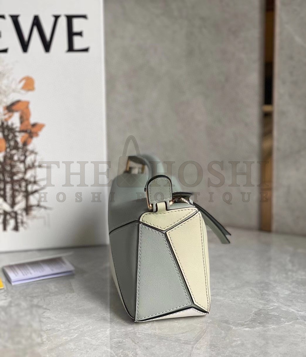 L0ew* Puzzle Mini Bag In Grey/Cream/White Calfskin Master Quality