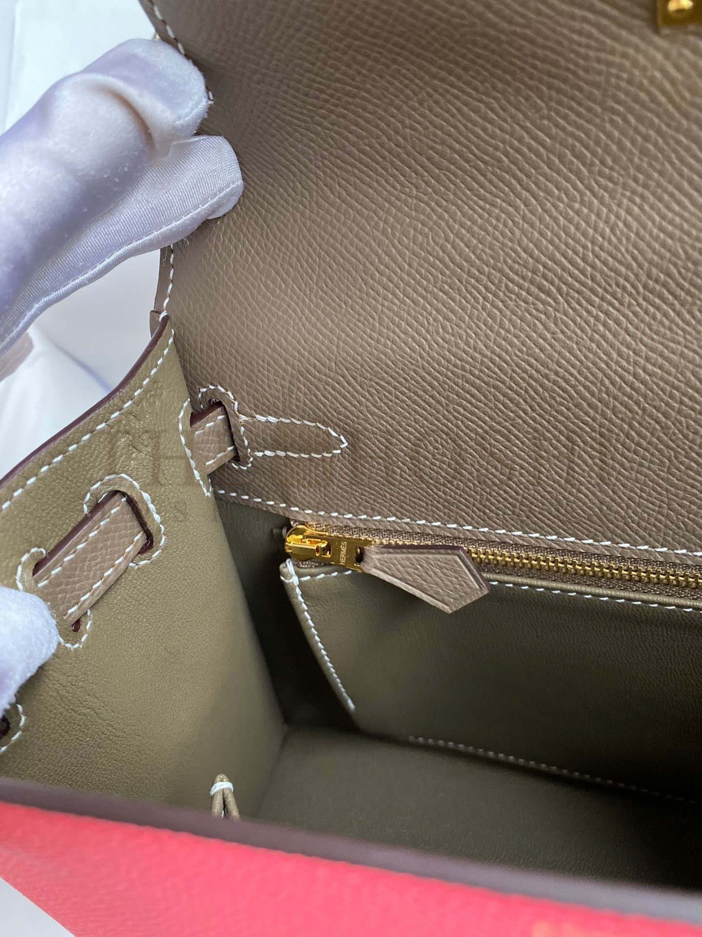 H**me5 Kelly Sellier 25 Bicolor Bag in Rose Extremea nd Taupe Epsom Calfskin Master Quality