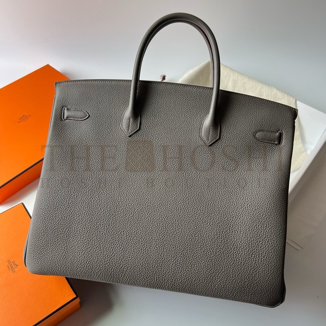 H**me5 Birkin 40 Retourne Handmade Bag In Etain Clemence Leather Master Quality
