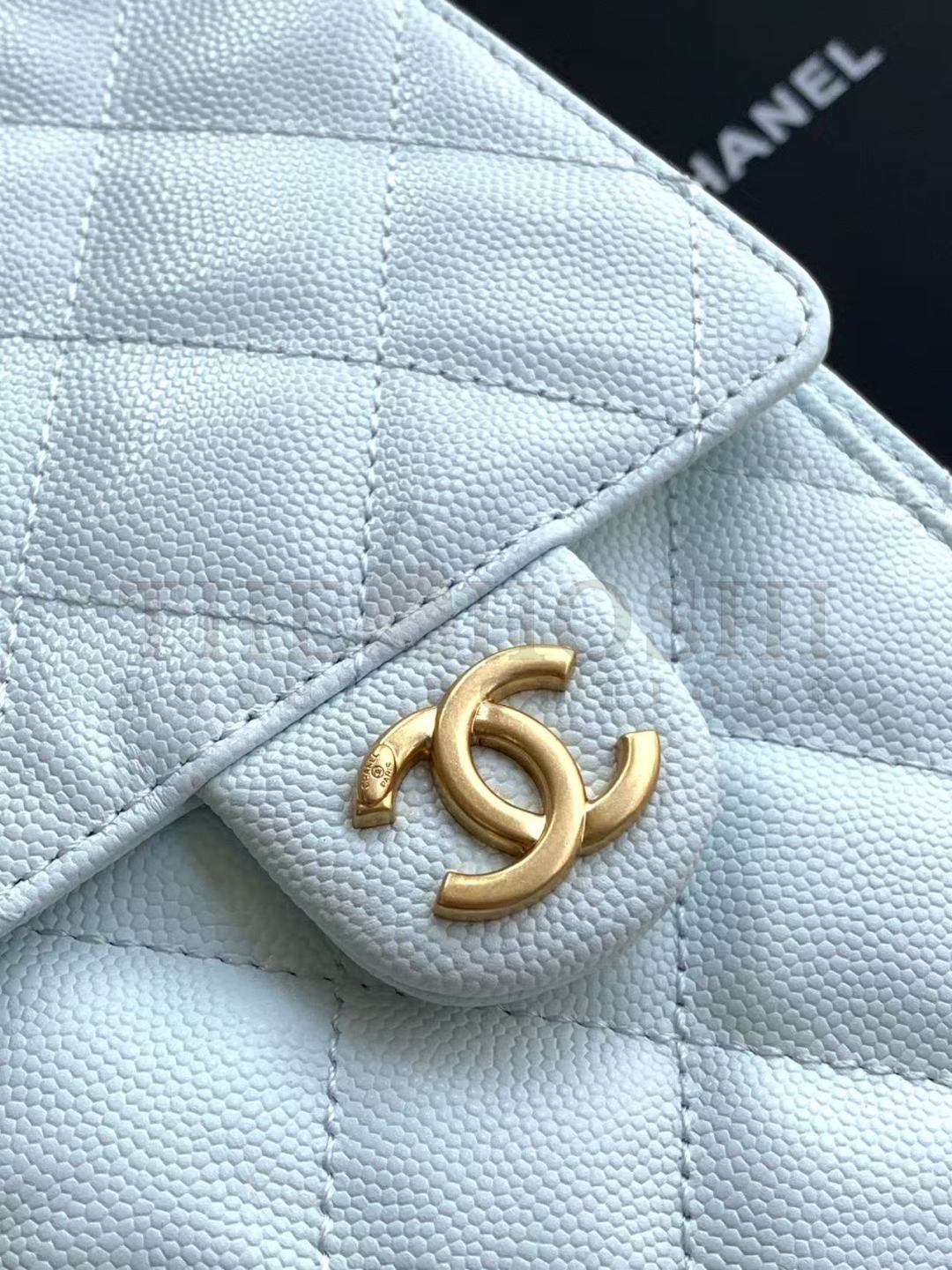 Ch**el 25C AS5293 Hobo Drawstring Bag Blue Caviar Leather with Gold Chain 30x26x14cm Master Quality