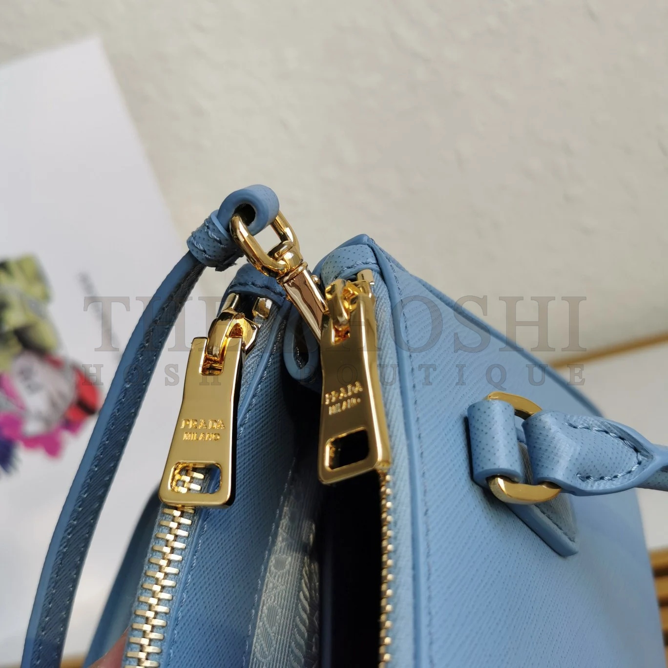 Pra*a Mini Galleria Bag In Light Blue Saffiano Leather Master Quality
