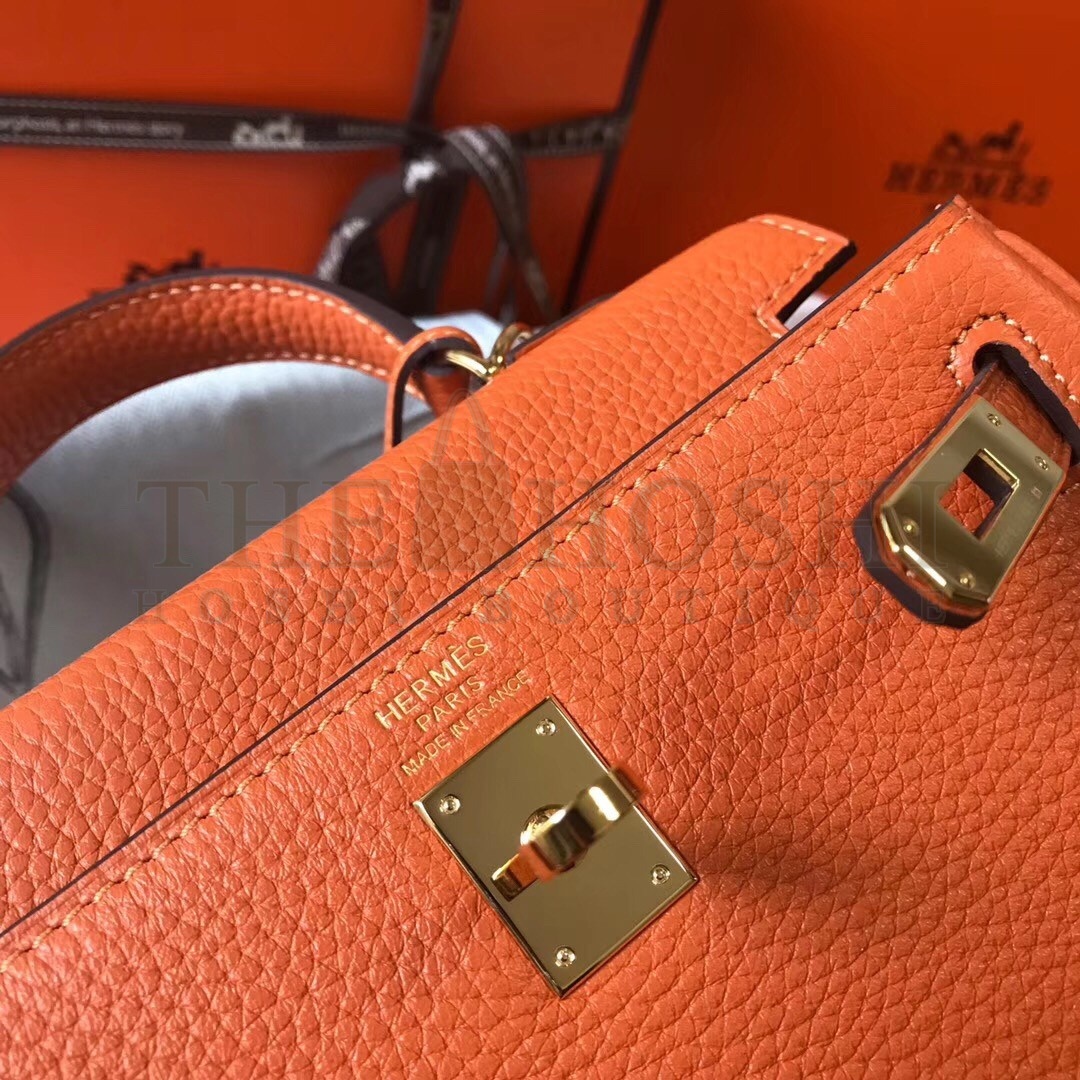 H**me5 Mini Kelly 20cm Bag In Orange Clemence Leather Master Quality