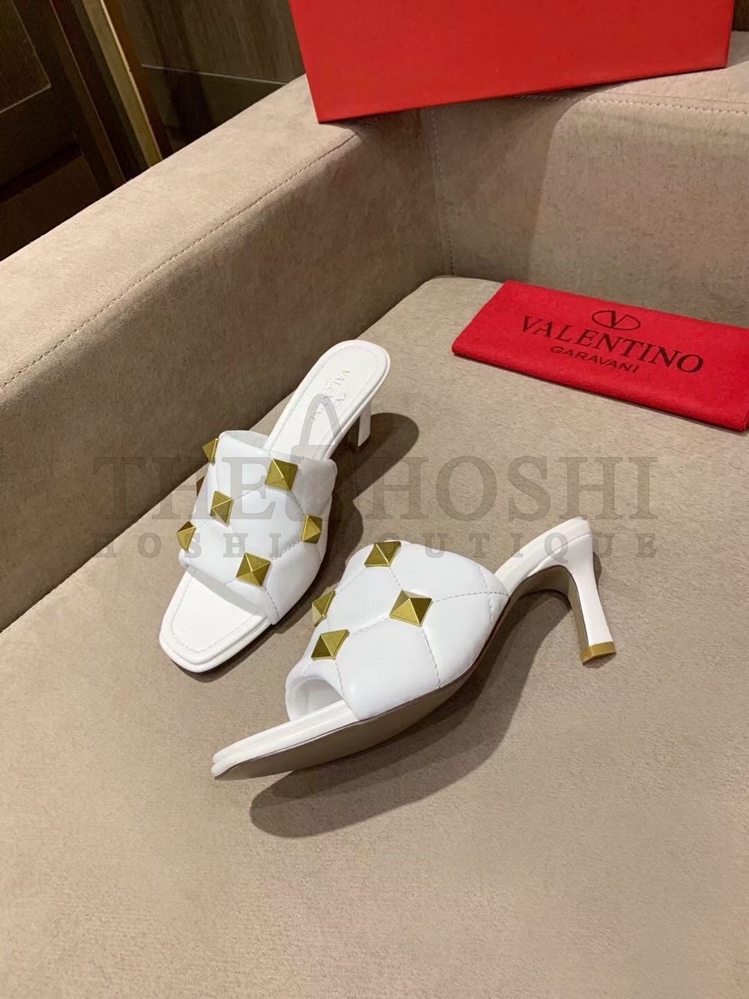 Va1e*ntin0 Roman Stud Slide Sandals 65mm In White Lambskin Master Quality
