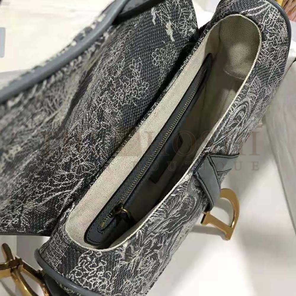 D10r Women Saddle Bag Toile DE Jouy Reverse Jacquard-Silver Master Quality