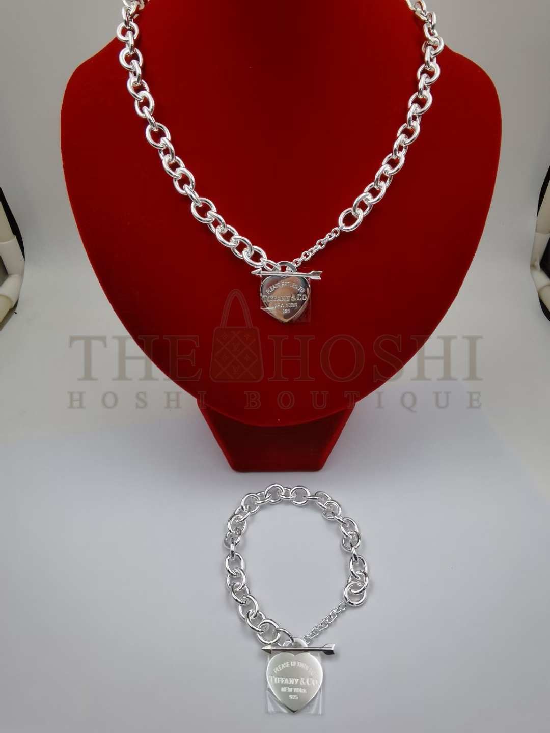 T*f*ny New Large Heart Arrow Chunky Necklace Bracelet Master Quality