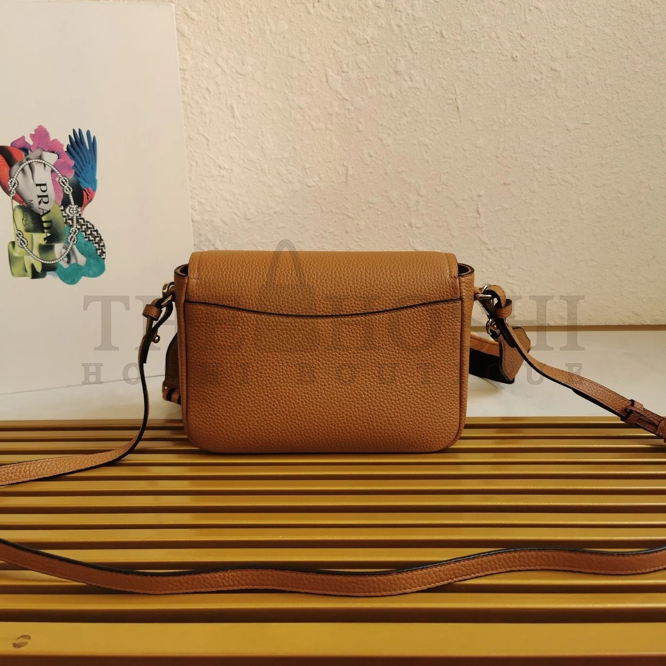 Pra*a Flap Shoulder Bag in Brown Grained Leather Master Quality
