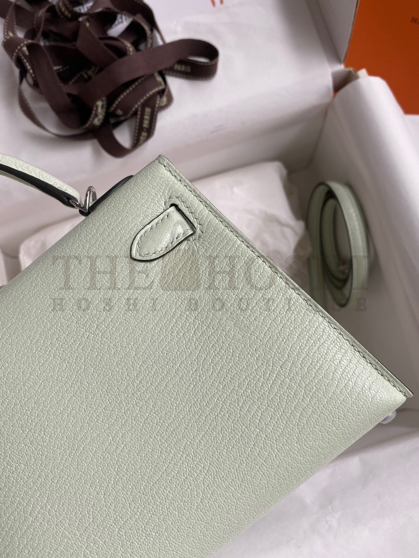 H**me5 Kelly Mini II Sellier Handmade Bag In Vert Fizz Chevre Mysore Leather Master Quality