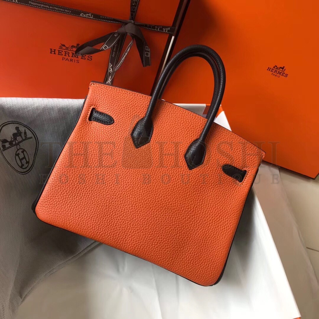 H**me5 Tri-Color Birkin 25cm Bag In Orange/White/Black Clemence Leather Master Quality