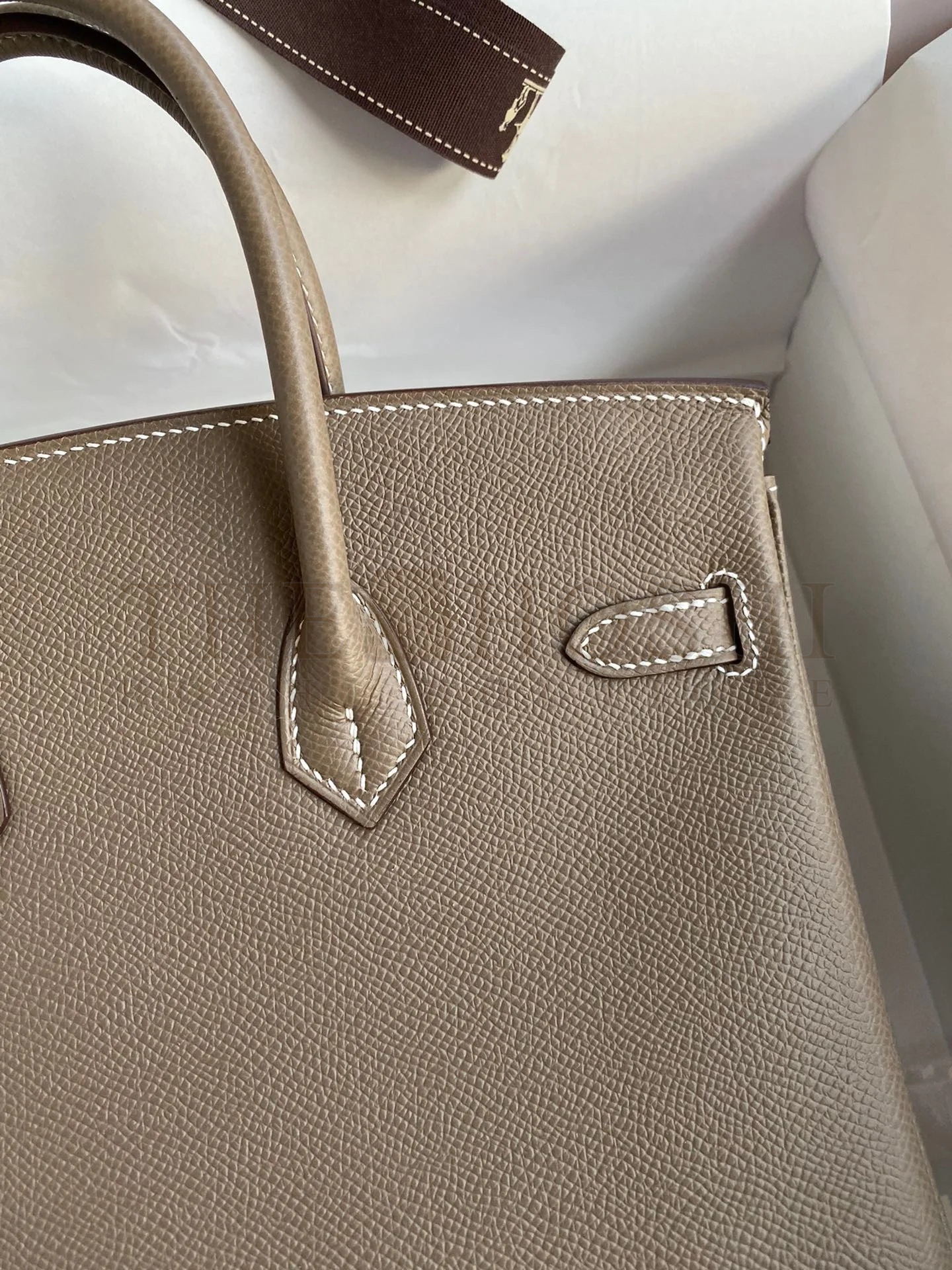 H**me5 Birkin 25 Retourne Handmade Bag In Taupe Epsom Calfskin Master Quality