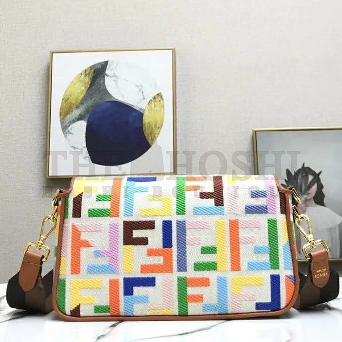 F**di Women Iconic Baguette Medium Size FF Beige Canvas Bag Master Quality