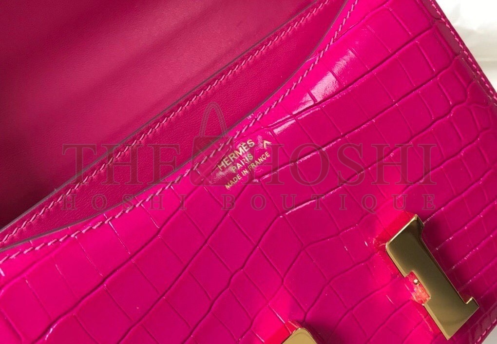 H**me5 Constance 18cm Bag In Rose Red Embossed Crocodile Master Quality