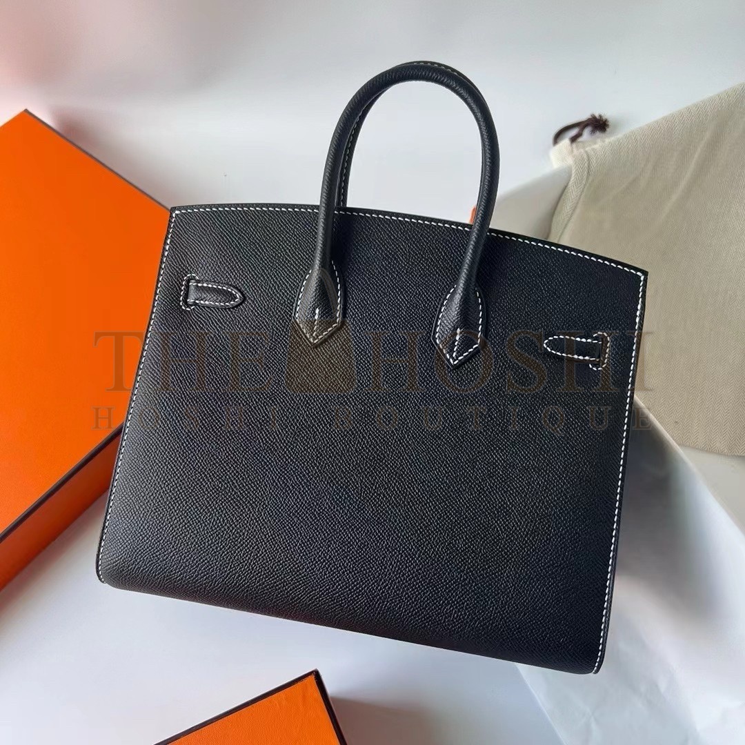 H**me5 Birkin 25 Sellier Handmade Bag In Noir Epsom Calfskin Master Quality