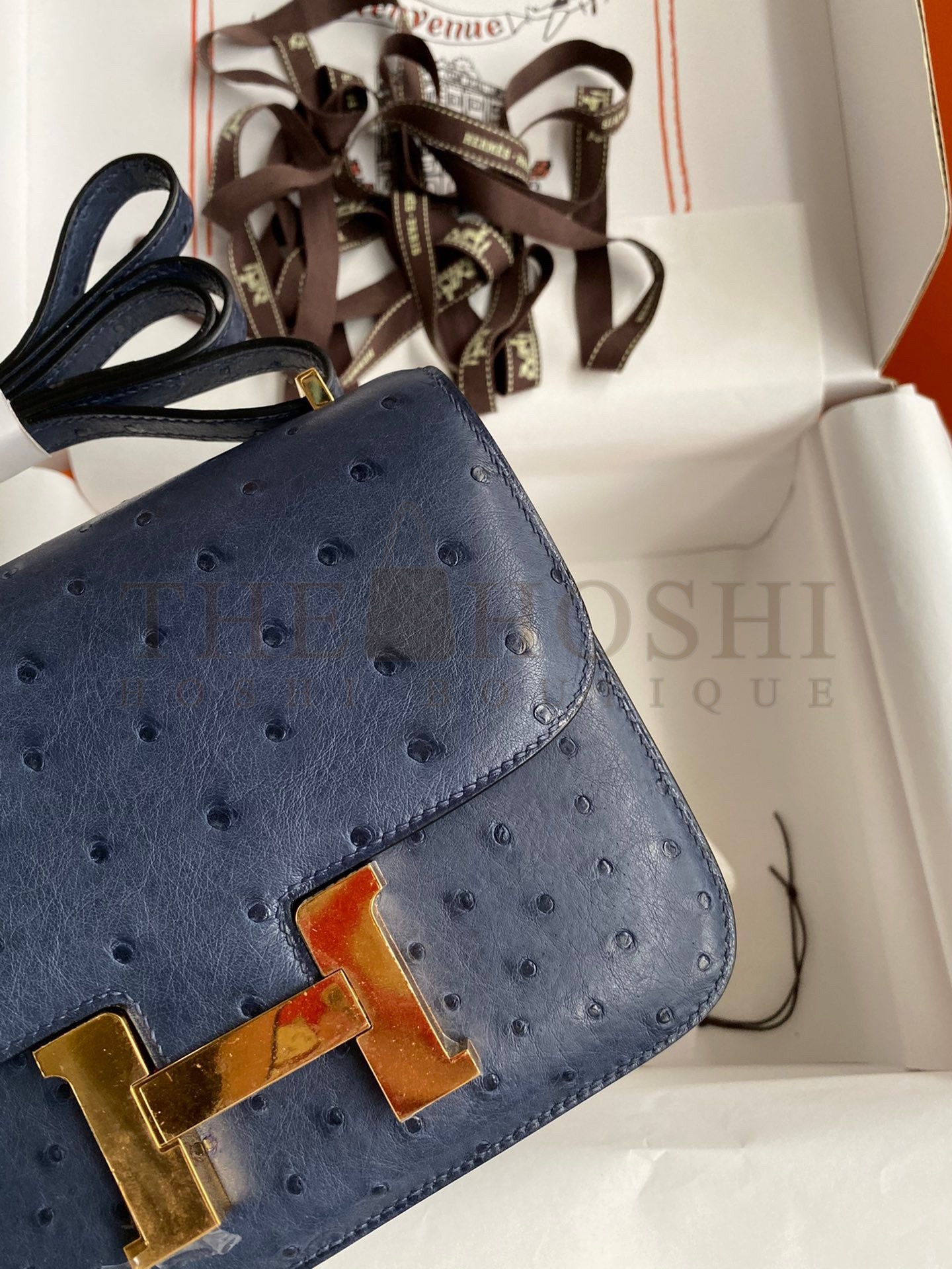 H**me5 Constance 18 Handmade Bag In Blue Iris Ostrich Leather Master Quality