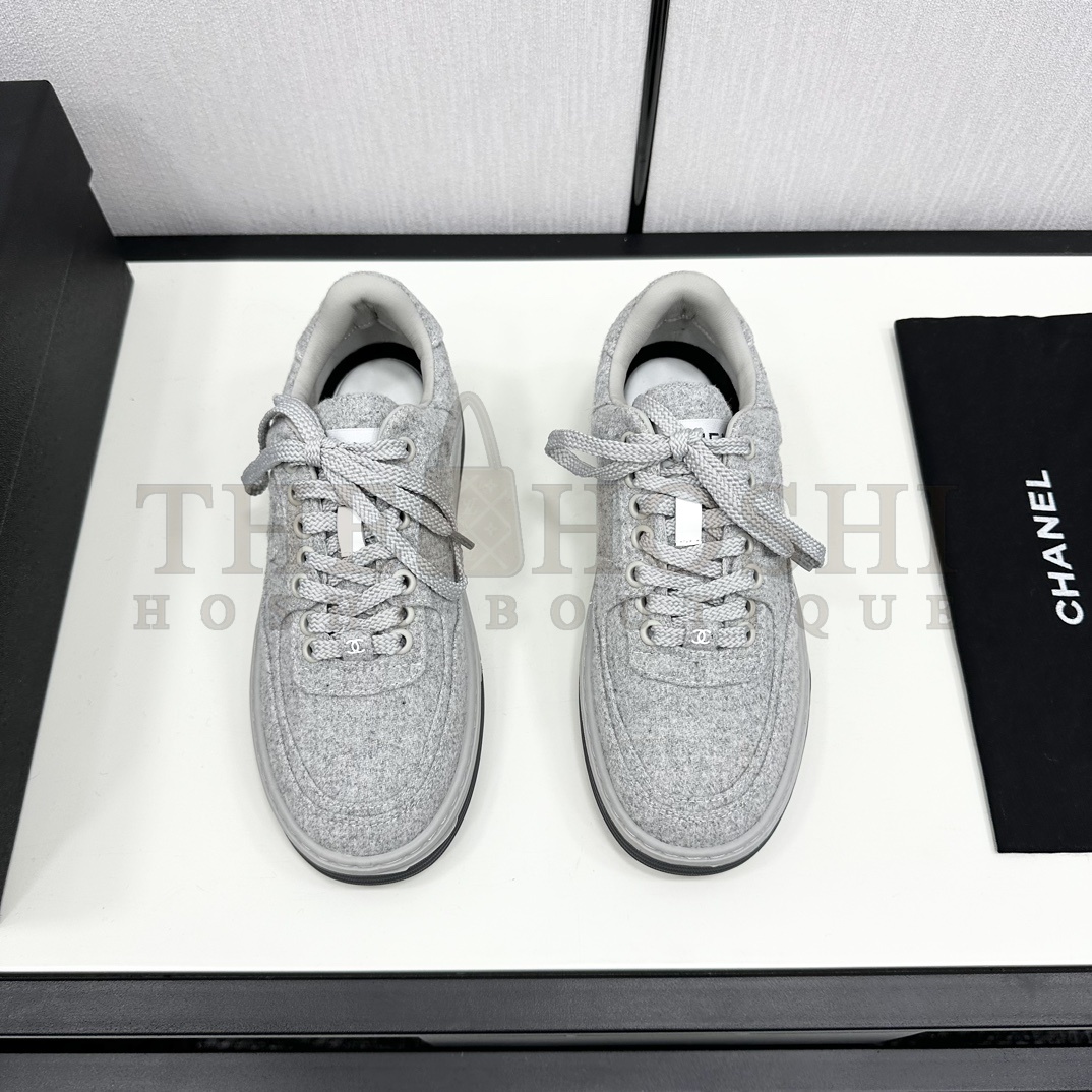 Ch**el - Wool & Mixed FibresLight Grey Low Top Sneakers Master Quality